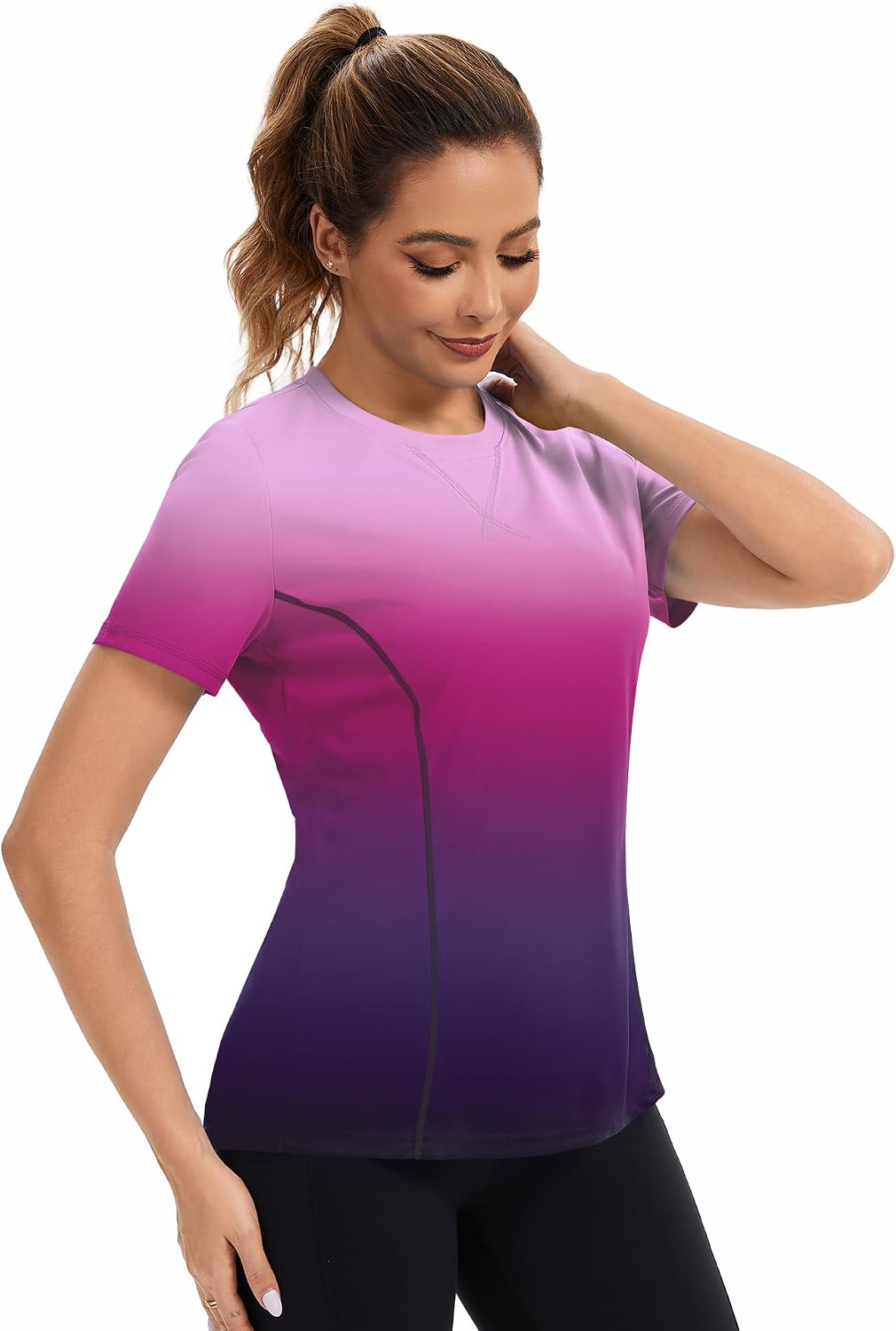 Fitted short sleeve running top in {color} with UPF50+ sun protection and quick-dry fabric technology — view 2