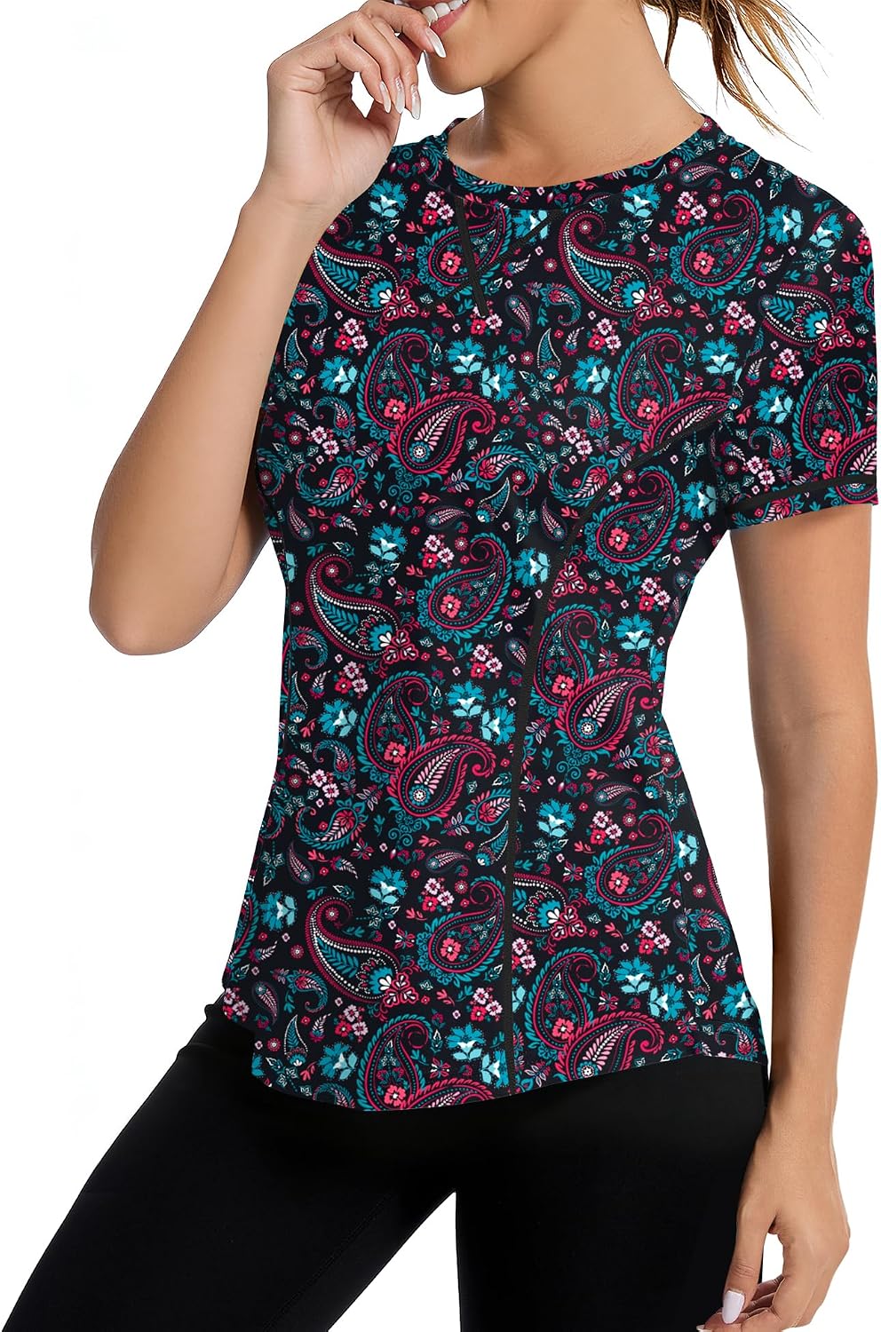 Fitted short sleeve running top in {color} with UPF50+ sun protection and quick-dry fabric technology — view 3
