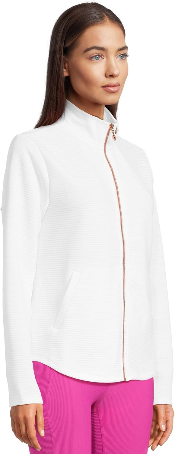 Women's scoop hem fleece jacket in {color} with soft brushed fabric, relaxed fit for athleisure — side