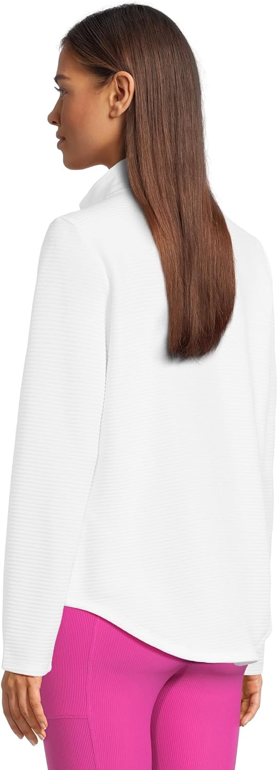 Women's scoop hem fleece jacket in {color} with soft brushed fabric, relaxed fit for athleisure — back