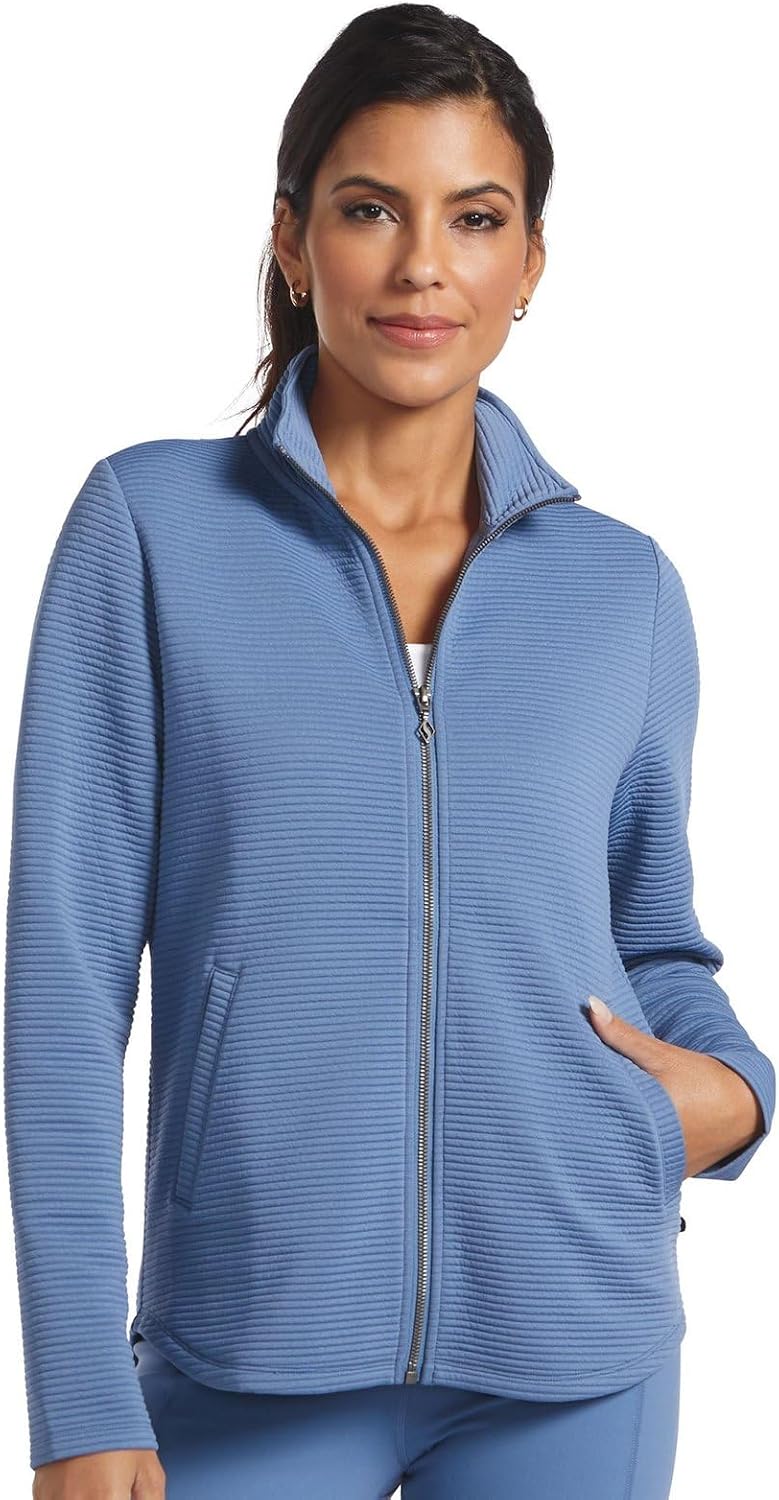 Women's scoop hem fleece jacket in {color} with soft brushed fabric, relaxed fit for athleisure — view 1