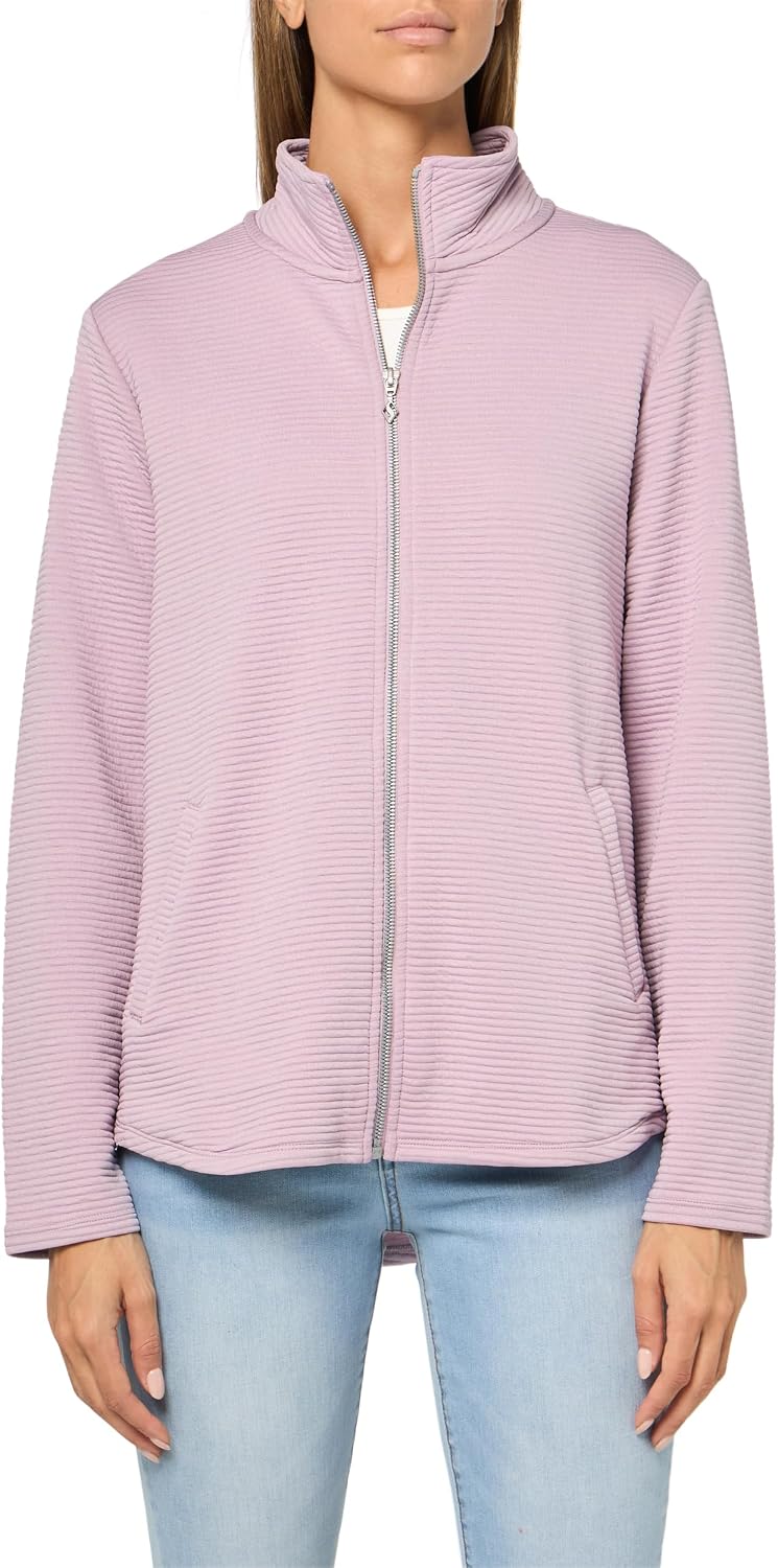 Women's scoop hem fleece jacket in {color} with soft brushed fabric, relaxed fit for athleisure — view 3