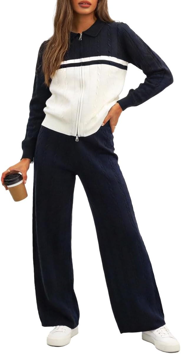 Women's {color} soft brushed fleece tracksuit set with zip-up top and wide-leg sweatpants — view 1