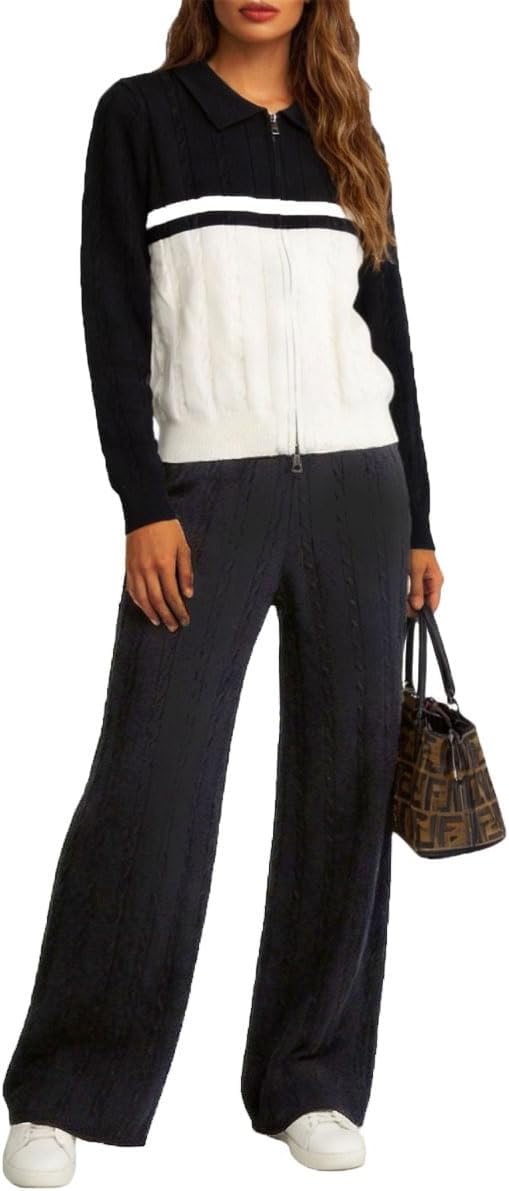 Women's {color} soft brushed fleece tracksuit set with zip-up top and wide-leg sweatpants — view 2