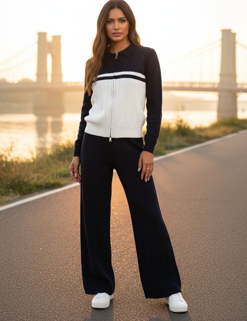 Women's {color} soft brushed fleece tracksuit set with zip-up top and wide-leg sweatpants