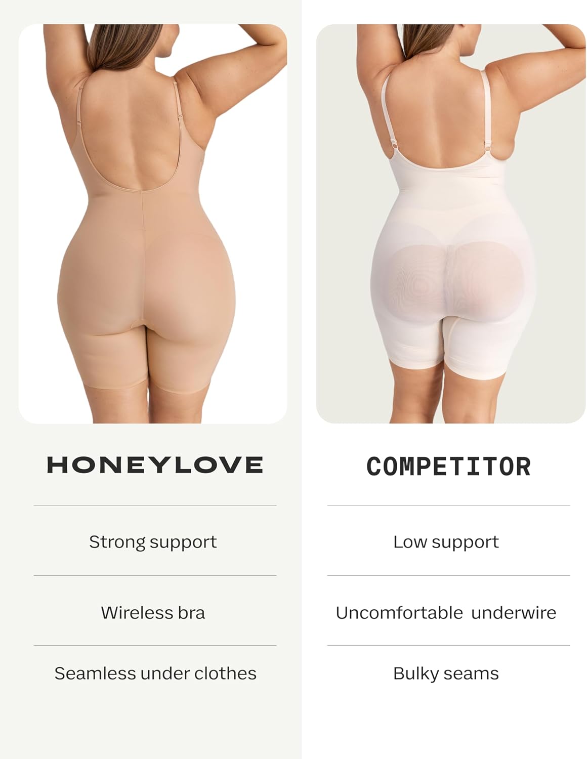 Black low-back compression bodysuit with targeted tummy control, front view on model — view 2