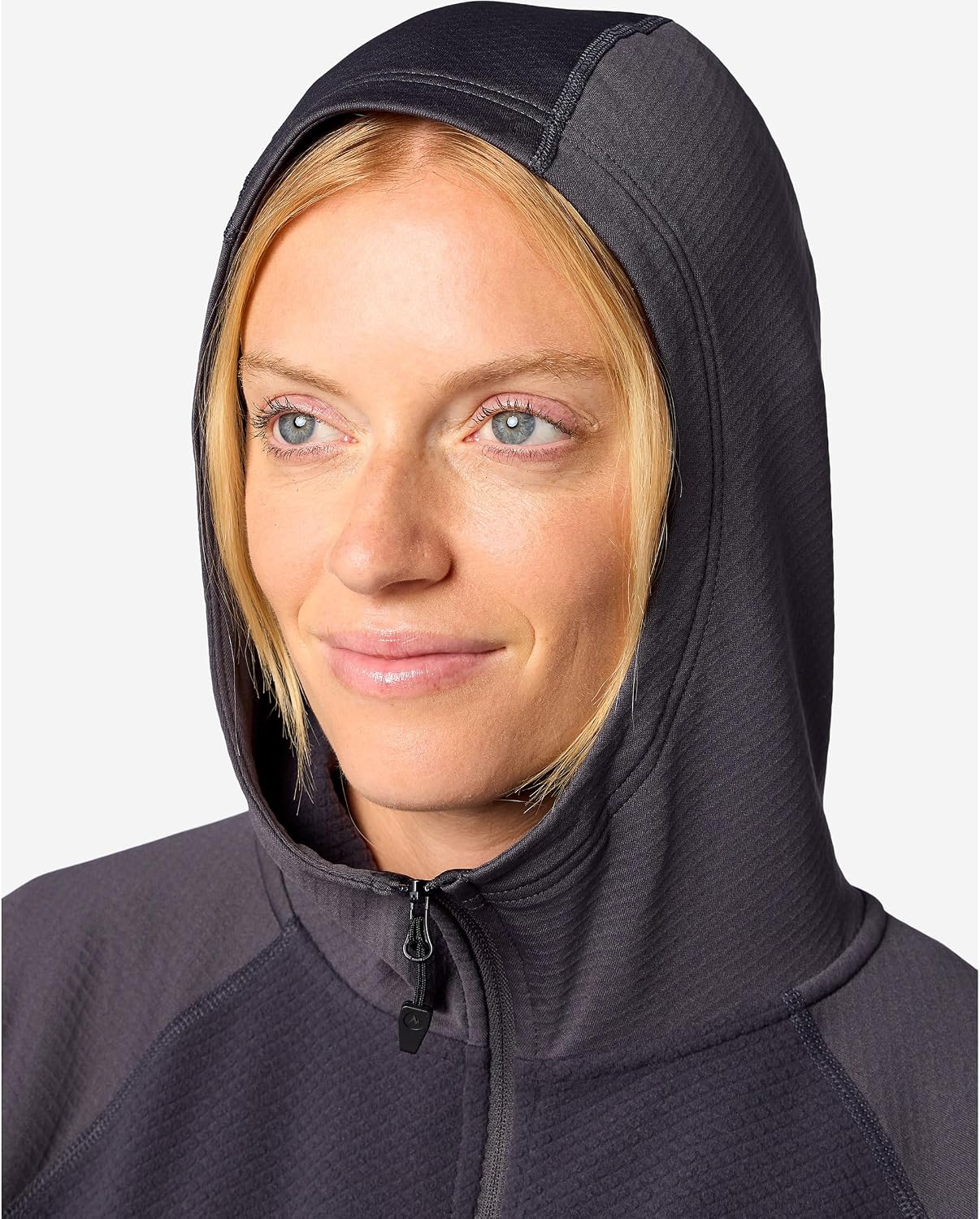 Marmot Rockbound fleece hoody in charcoal grey with weather-resistant brushed fabric, shown in relaxed fit — view 3