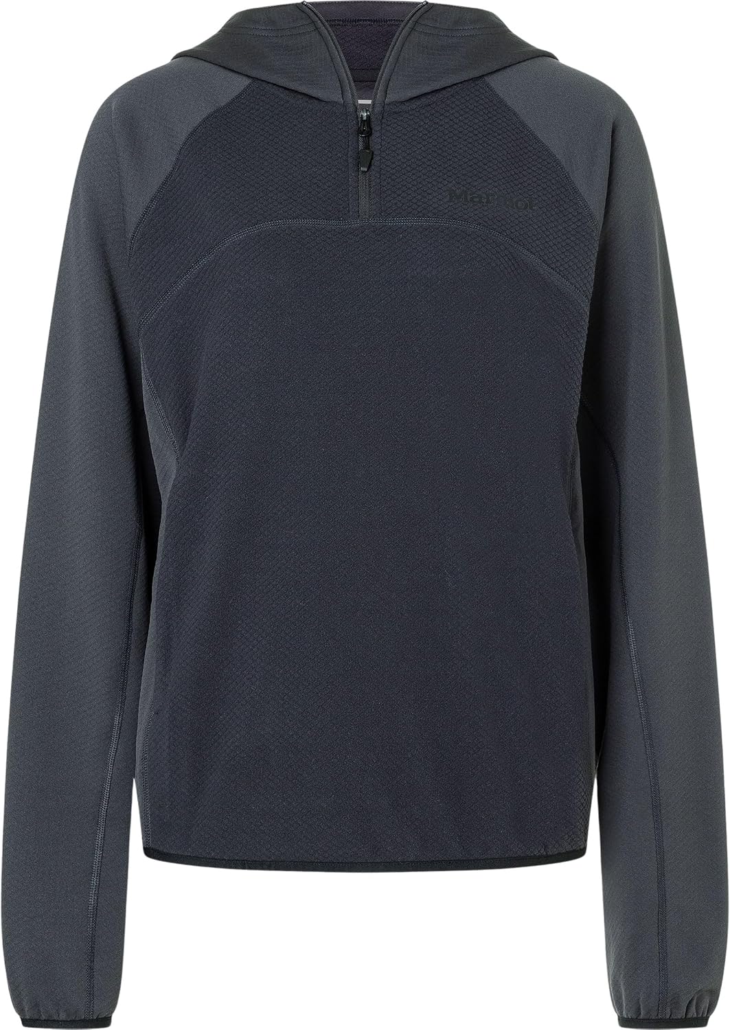 Marmot Rockbound fleece hoody in charcoal grey with weather-resistant brushed fabric, shown in relaxed fit — view 4