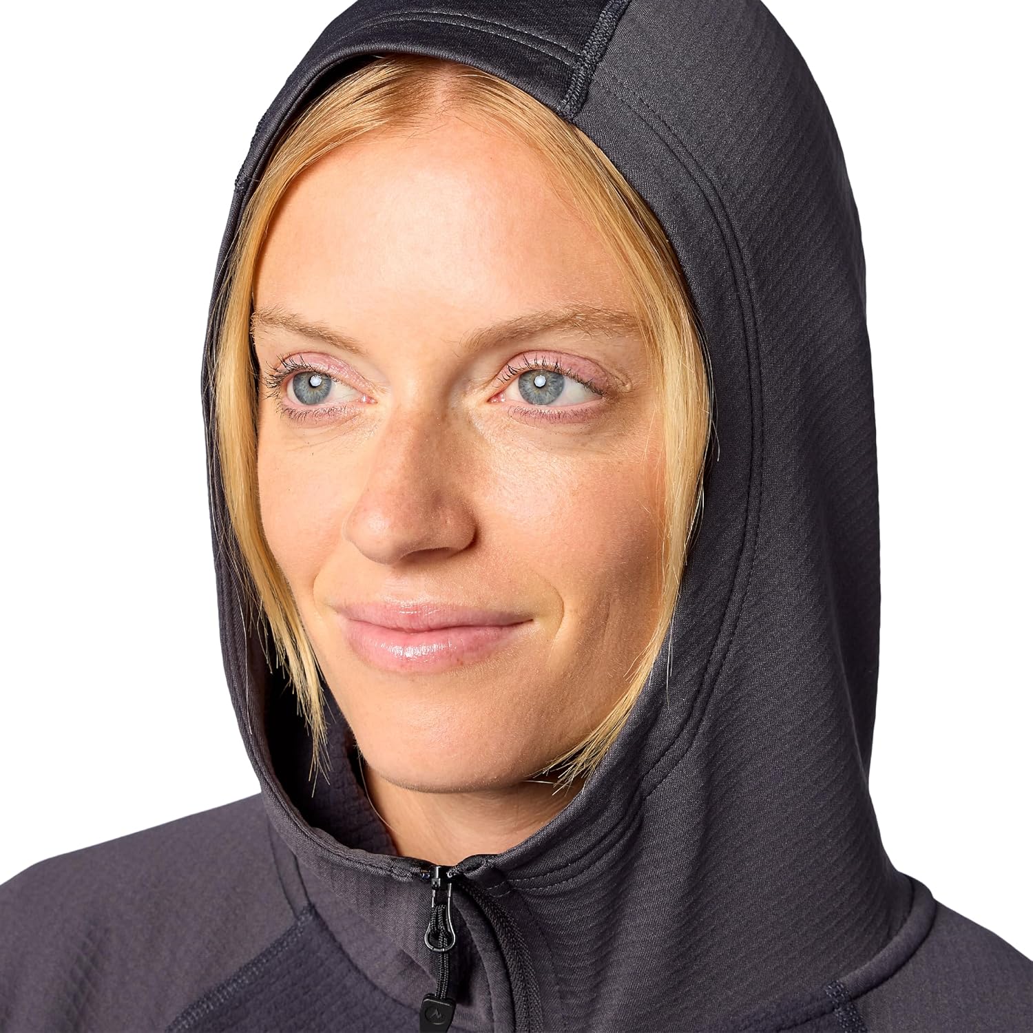 Marmot Rockbound fleece hoody in charcoal grey with weather-resistant brushed fabric, shown in relaxed fit — view 1