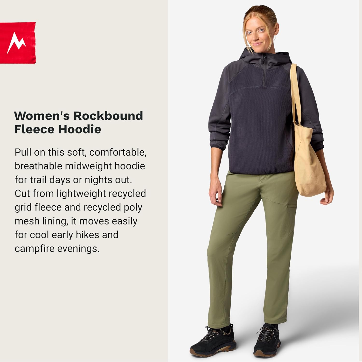 Marmot Rockbound fleece hoody in charcoal grey with weather-resistant brushed fabric, shown in relaxed fit — view 2