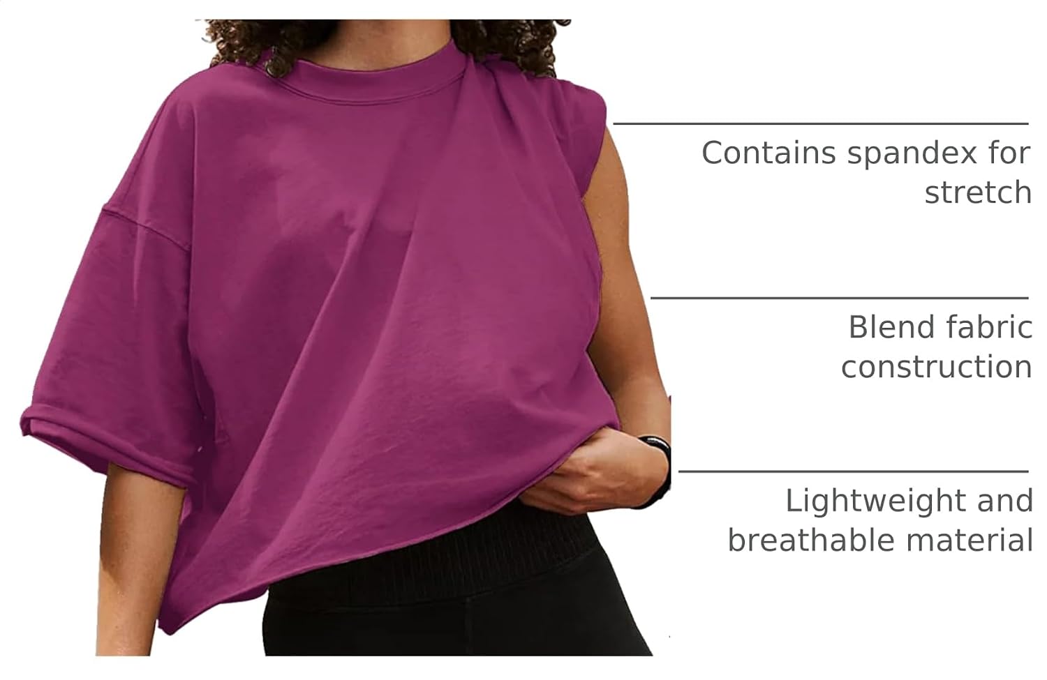 Black oversized moisture-wicking crop top with boxy fit and roll hem, shown from front view — view 4