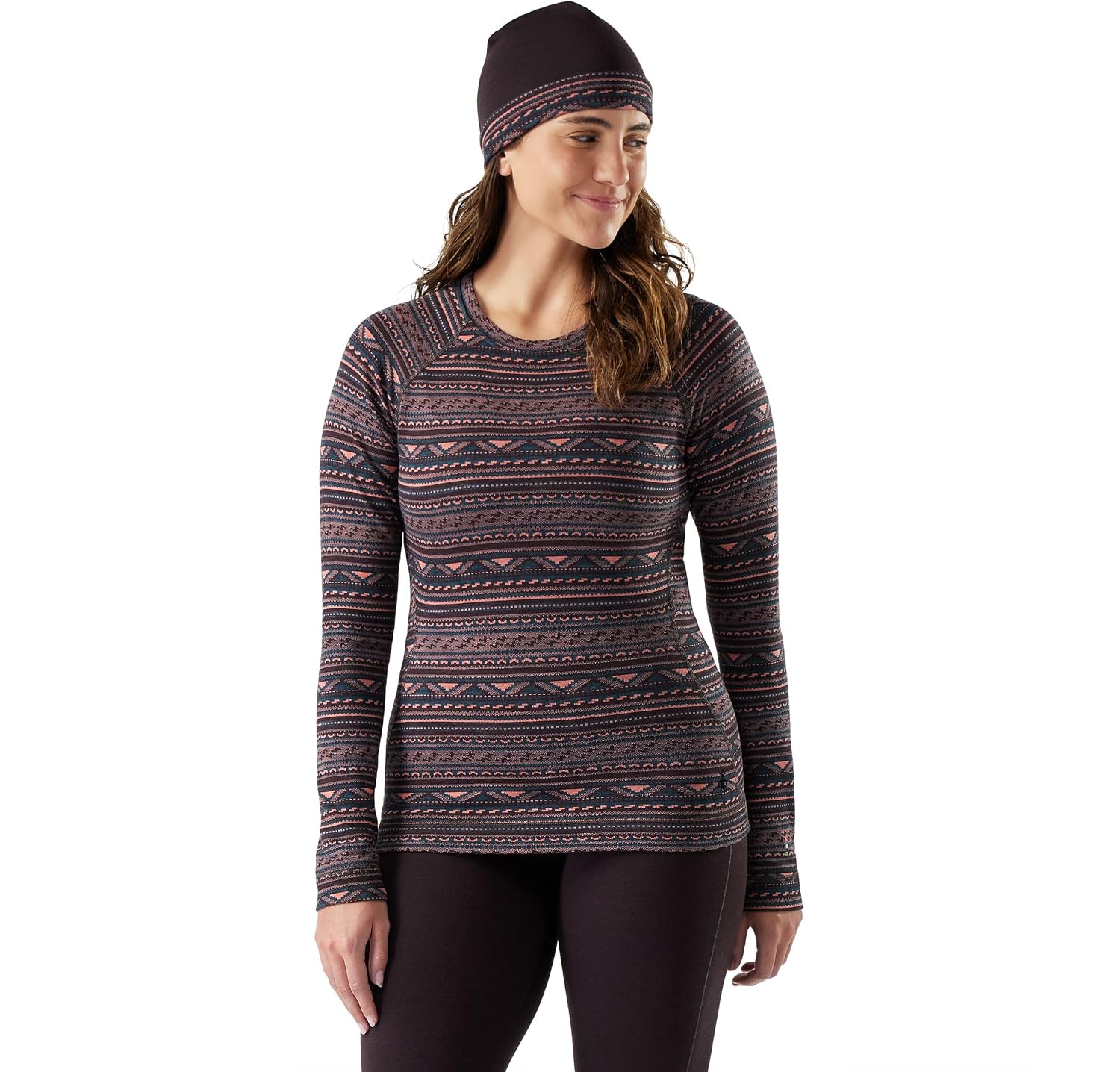 Charcoal grey merino wool thermal crew neck base layer with moisture-wicking fabric, front view on model — view 2
