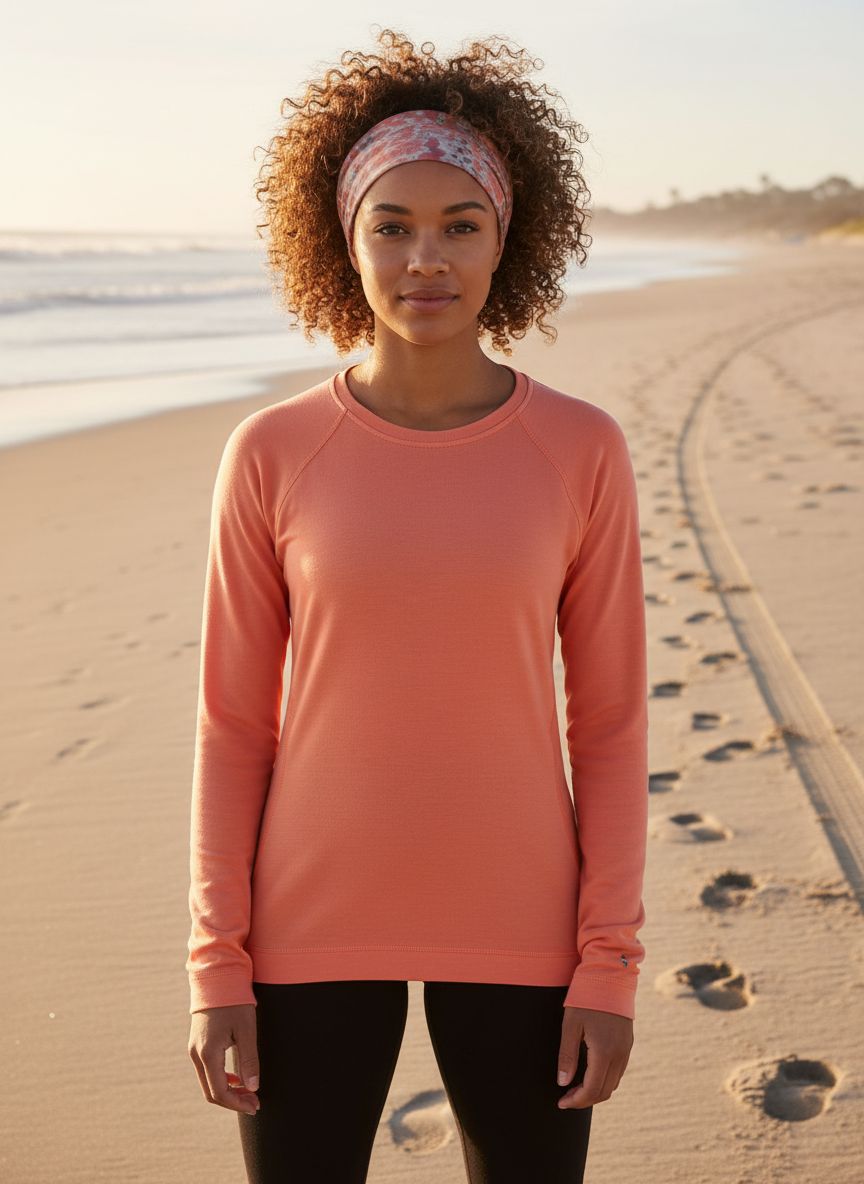 Charcoal grey merino wool thermal crew neck base layer with moisture-wicking fabric, front view on model