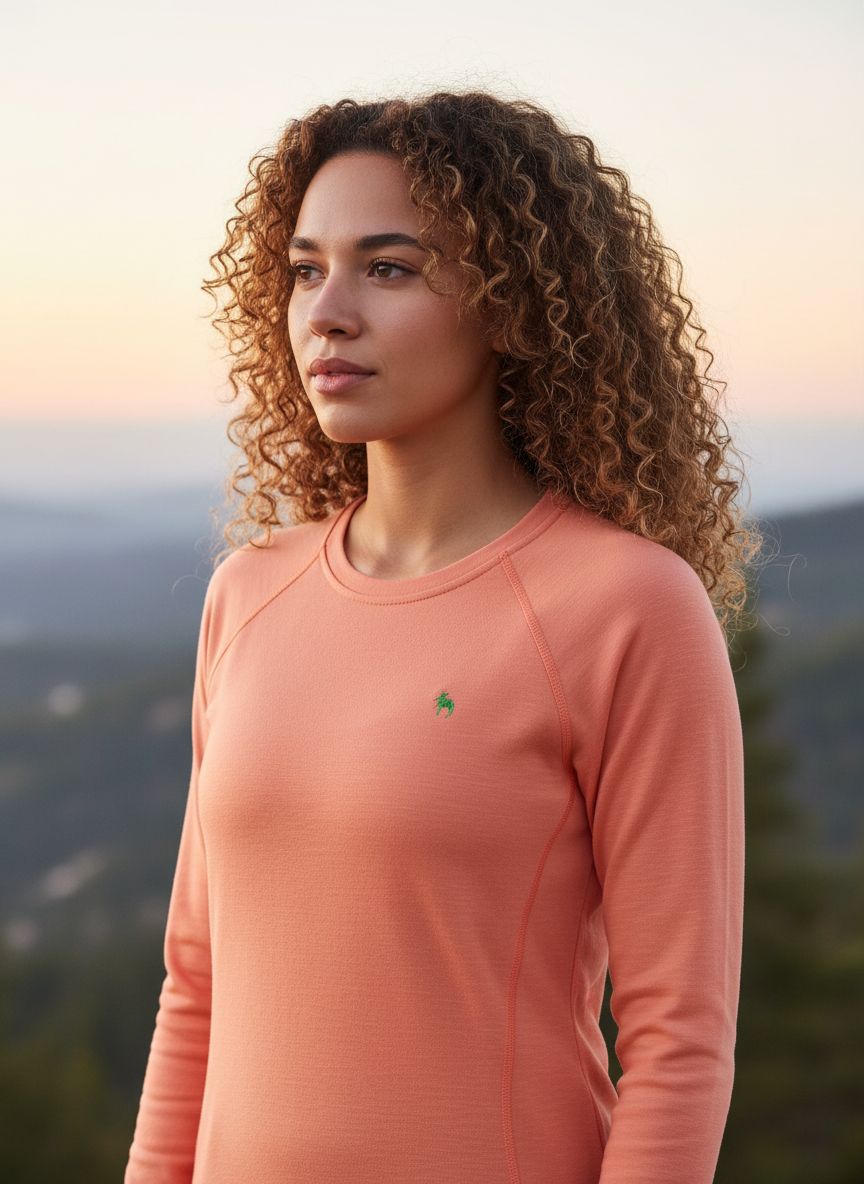 Charcoal grey merino wool thermal crew neck base layer with moisture-wicking fabric, front view on model — view 2b