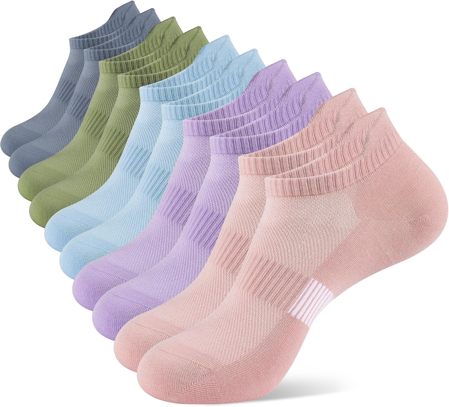 Breathable cotton running socks in {color}, showing moisture-wicking performance fabric โ view 4