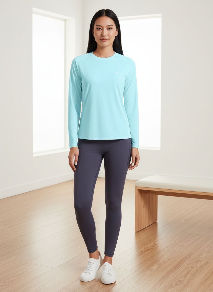 Fitted long sleeve sun shirt in {color} with UPF 50+ protection and quick-dry technology