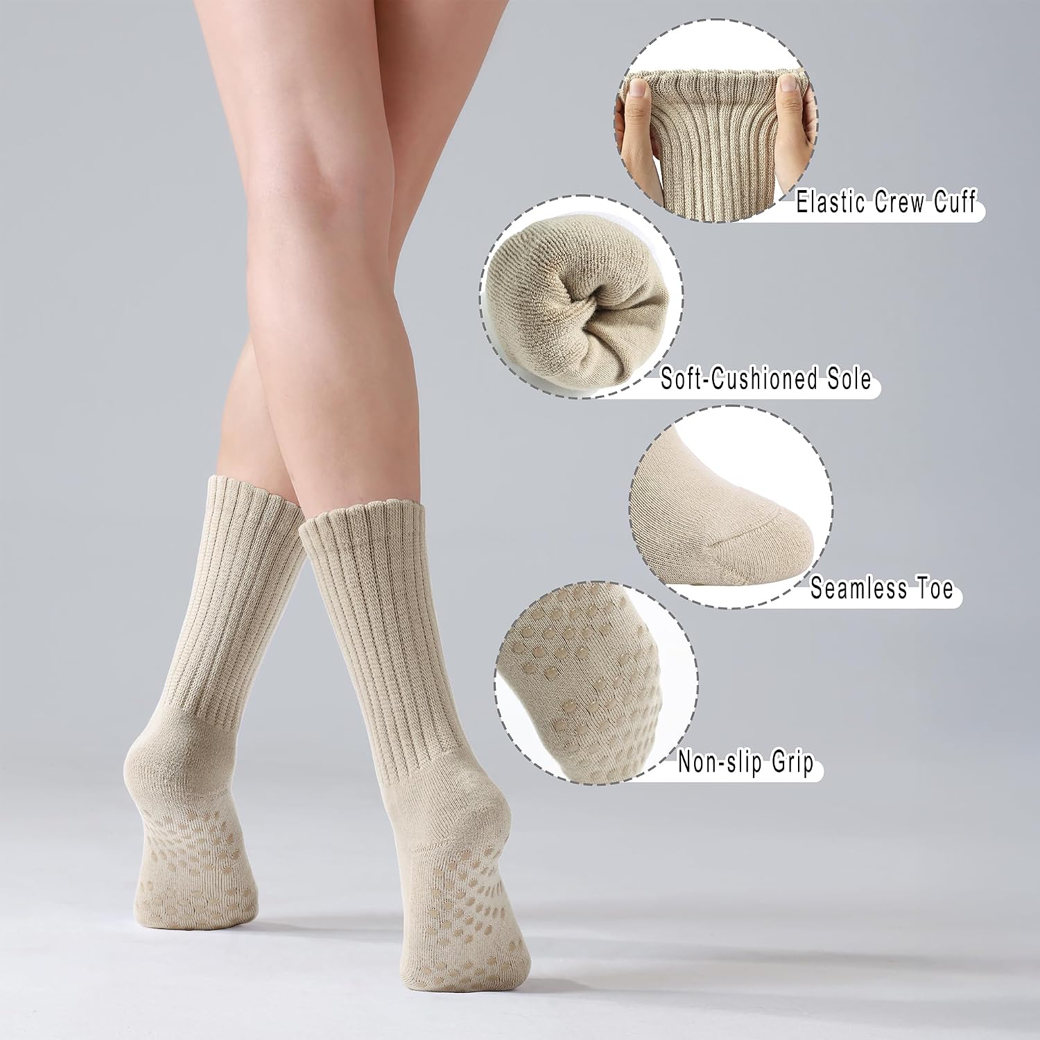 Mid-calf non-slip grip yoga socks in {color} for Pilates and barre classes β view 4