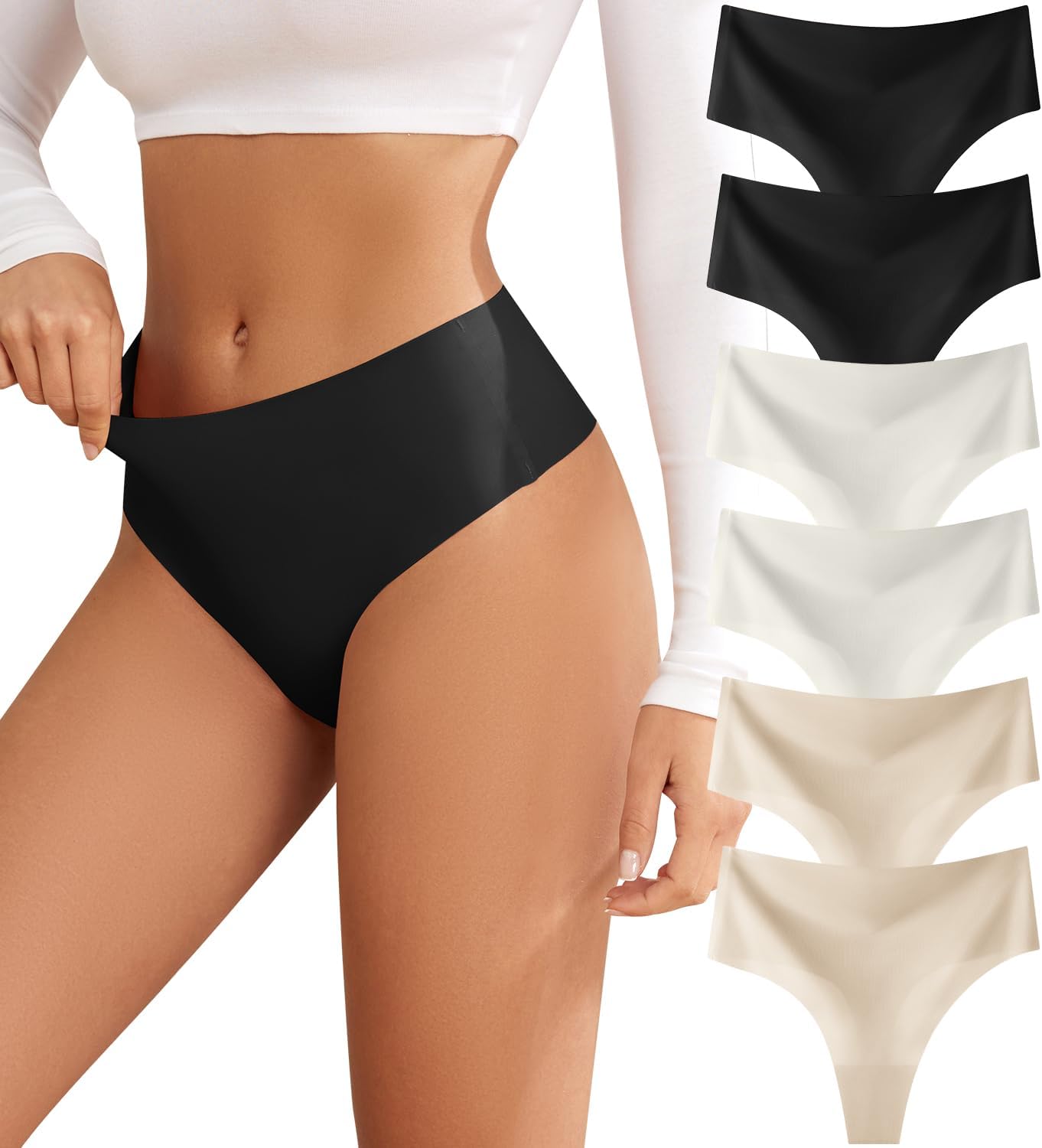 Minimal black thong underwear for athleisure, front and back views — view 1