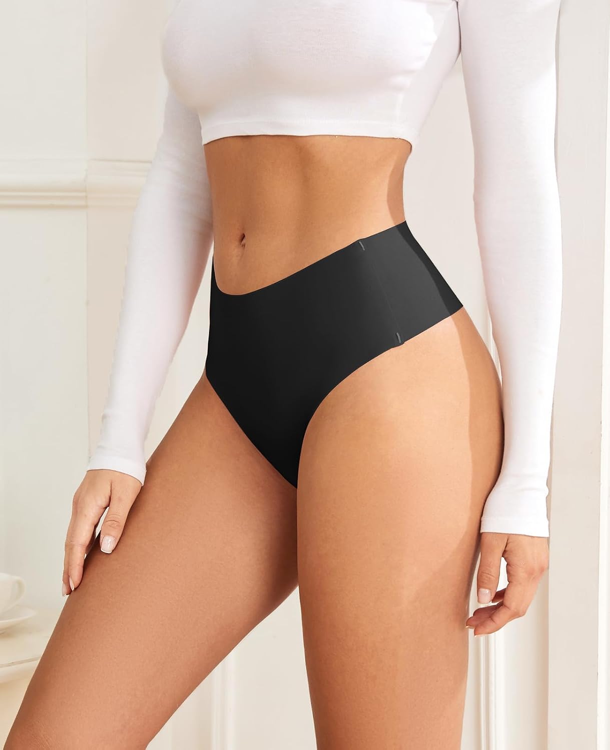 Minimal black thong underwear for athleisure, front and back views — view 2