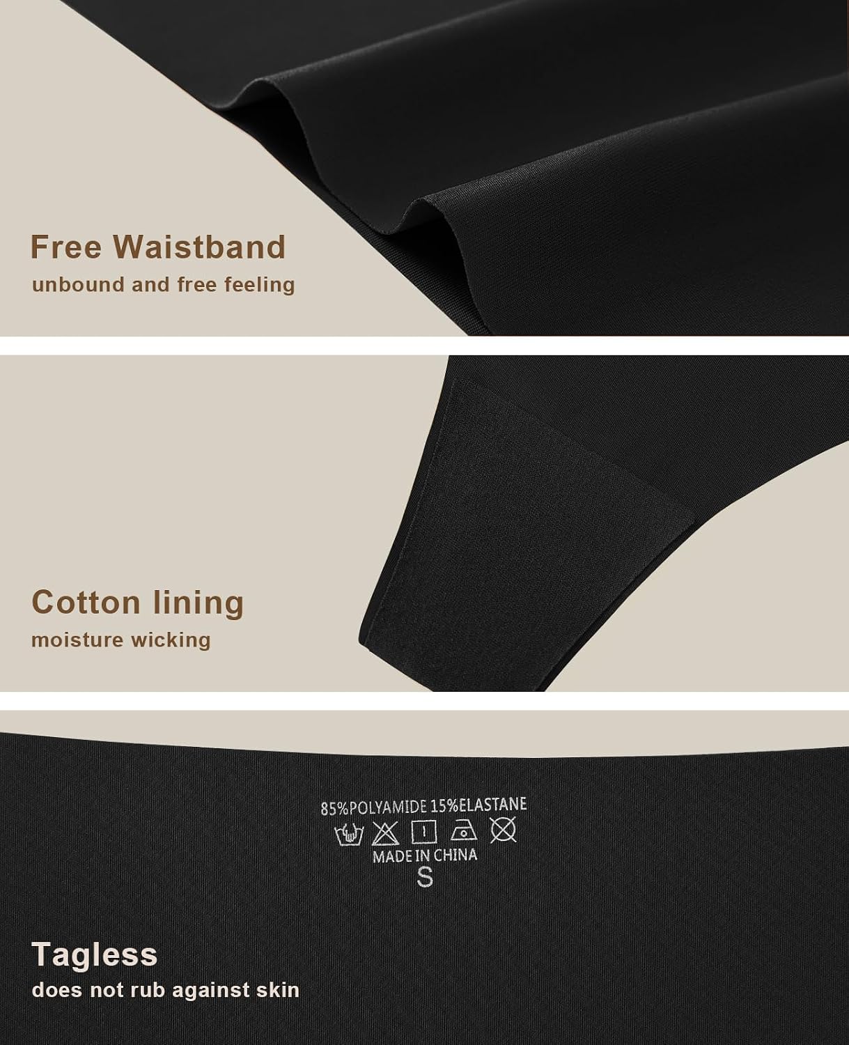Minimal black thong underwear for athleisure, front and back views — view 4