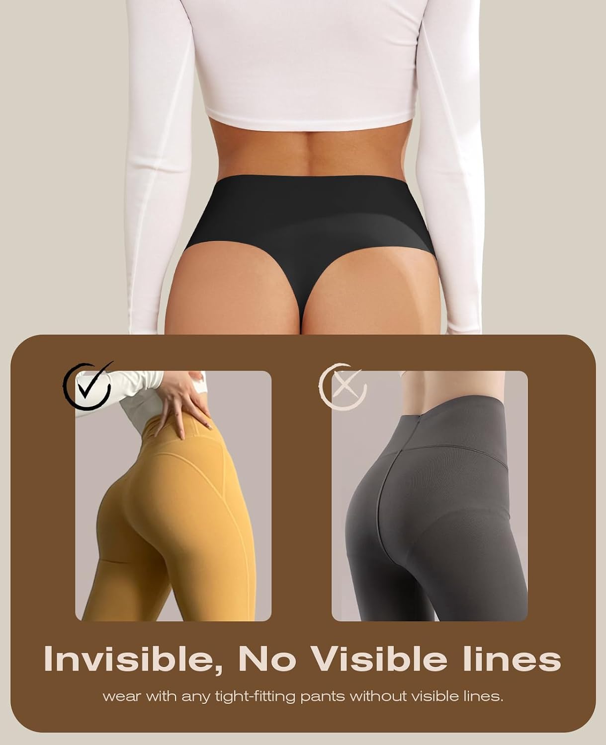 Minimal black thong underwear for athleisure, front and back views — view 1