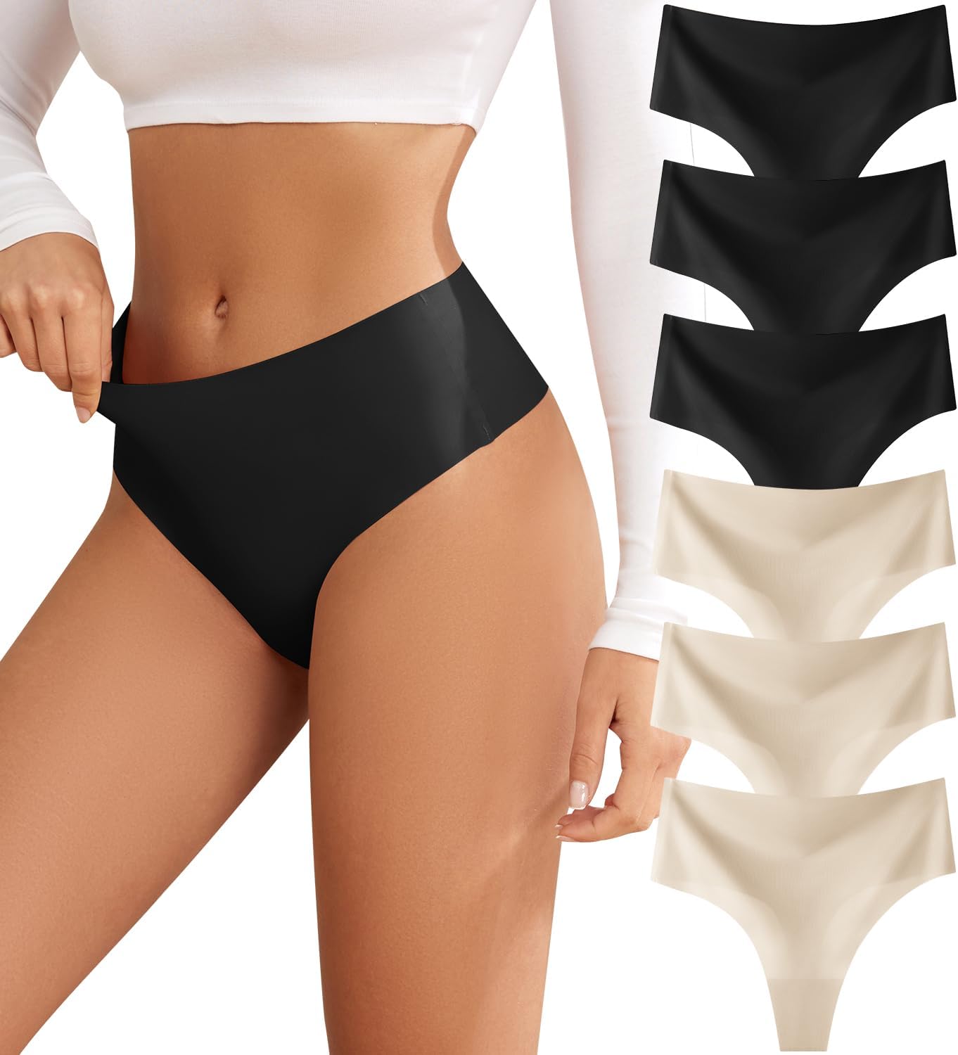 Minimal black thong underwear for athleisure, front and back views — view 3