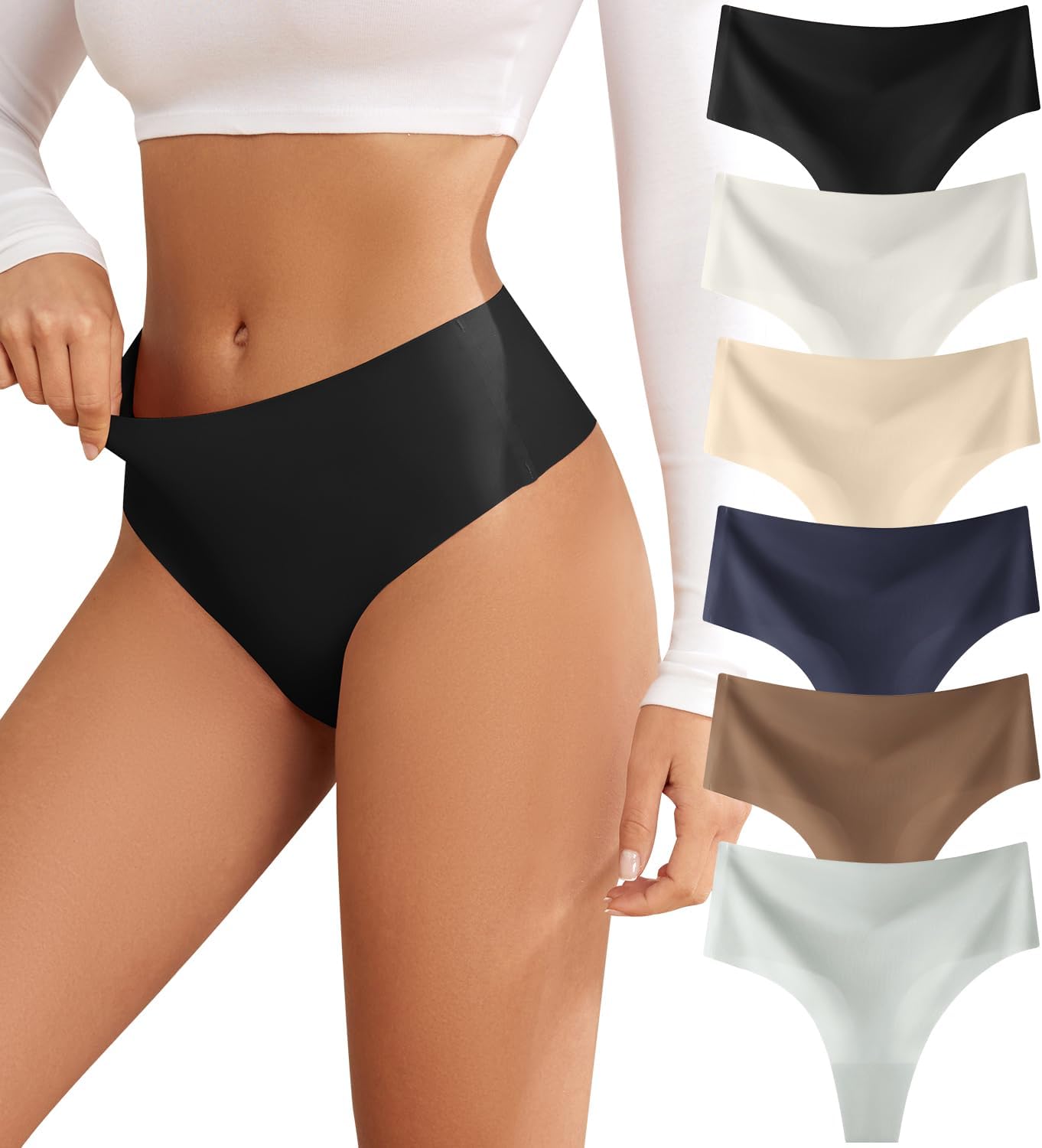 Minimal black thong underwear for athleisure, front and back views — view 4