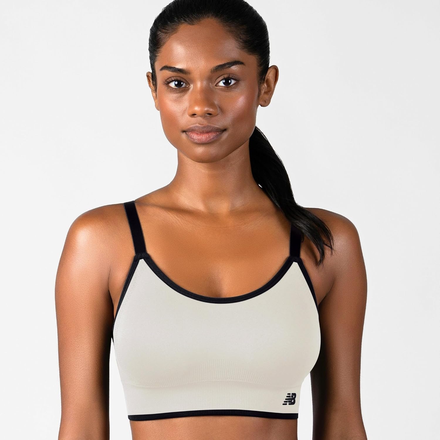 New Balance {color} sports bra with moisture-wicking four-way stretch fabric, front view — view 4