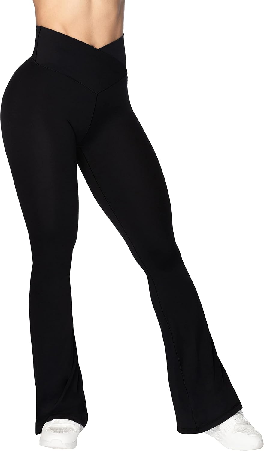 Sunzel black flare yoga leggings with four-way stretch fabric, fitted design for studio practice โ view 1
