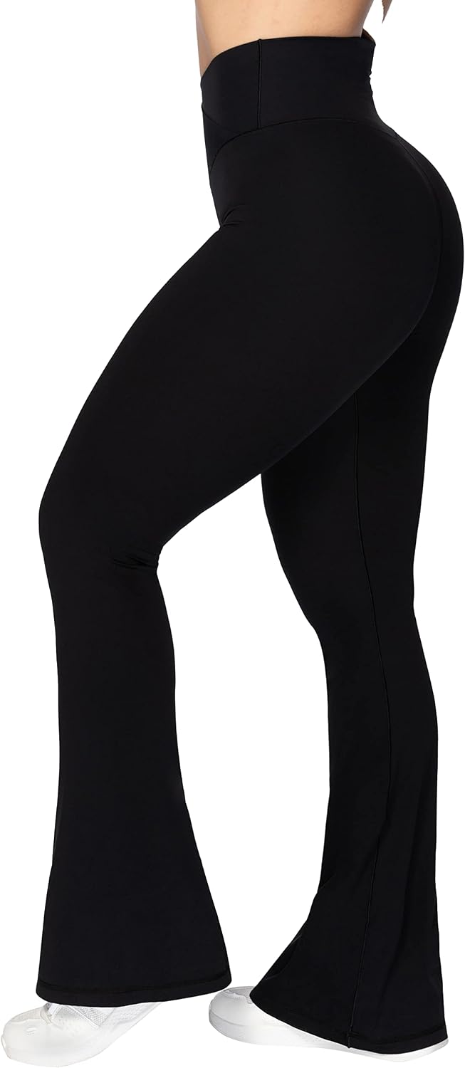 Sunzel black flare yoga leggings with four-way stretch fabric, fitted design for studio practice โ view 1