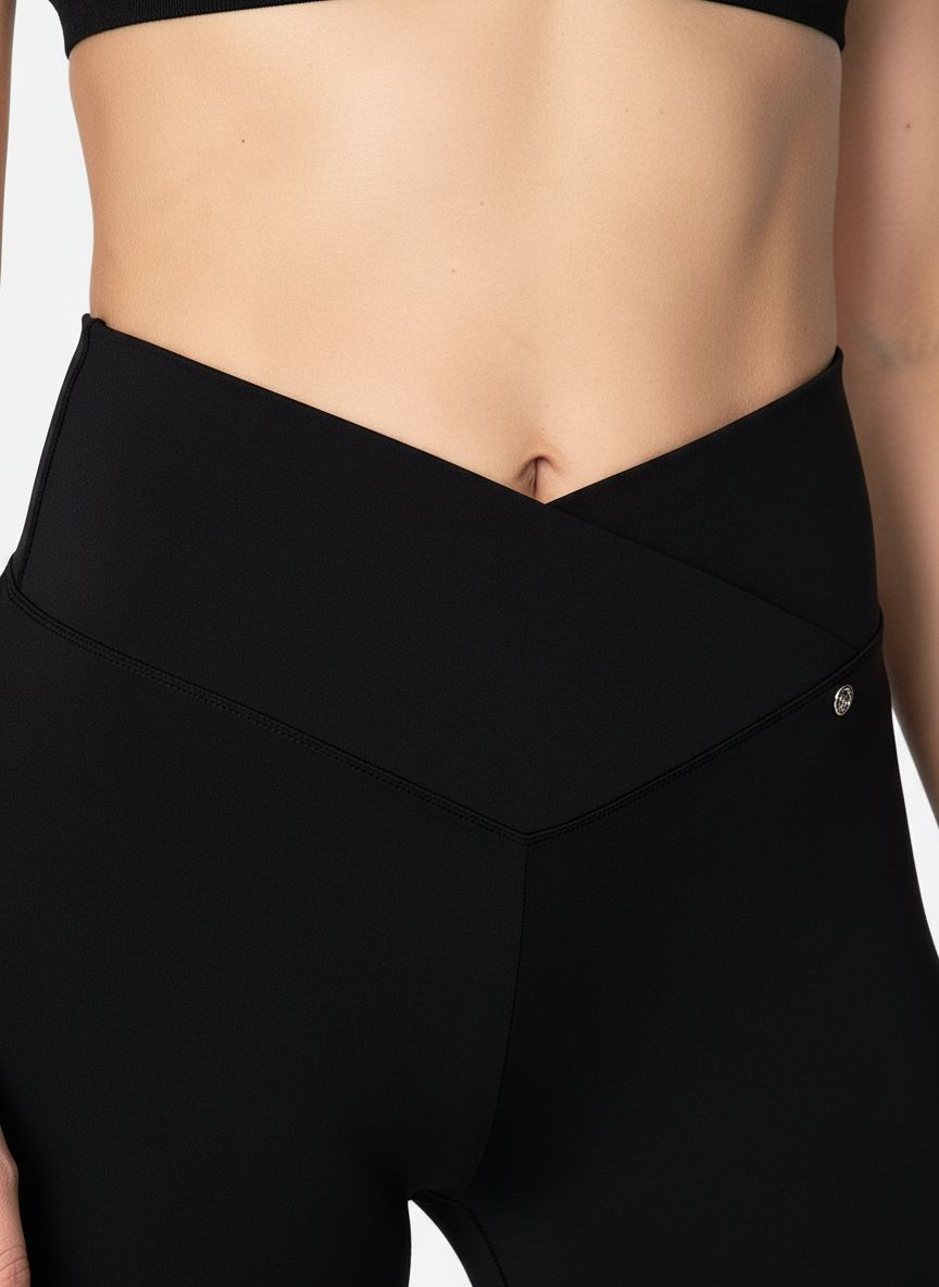 Sunzel black flare yoga leggings with four-way stretch fabric, fitted design for studio practice — view 2b