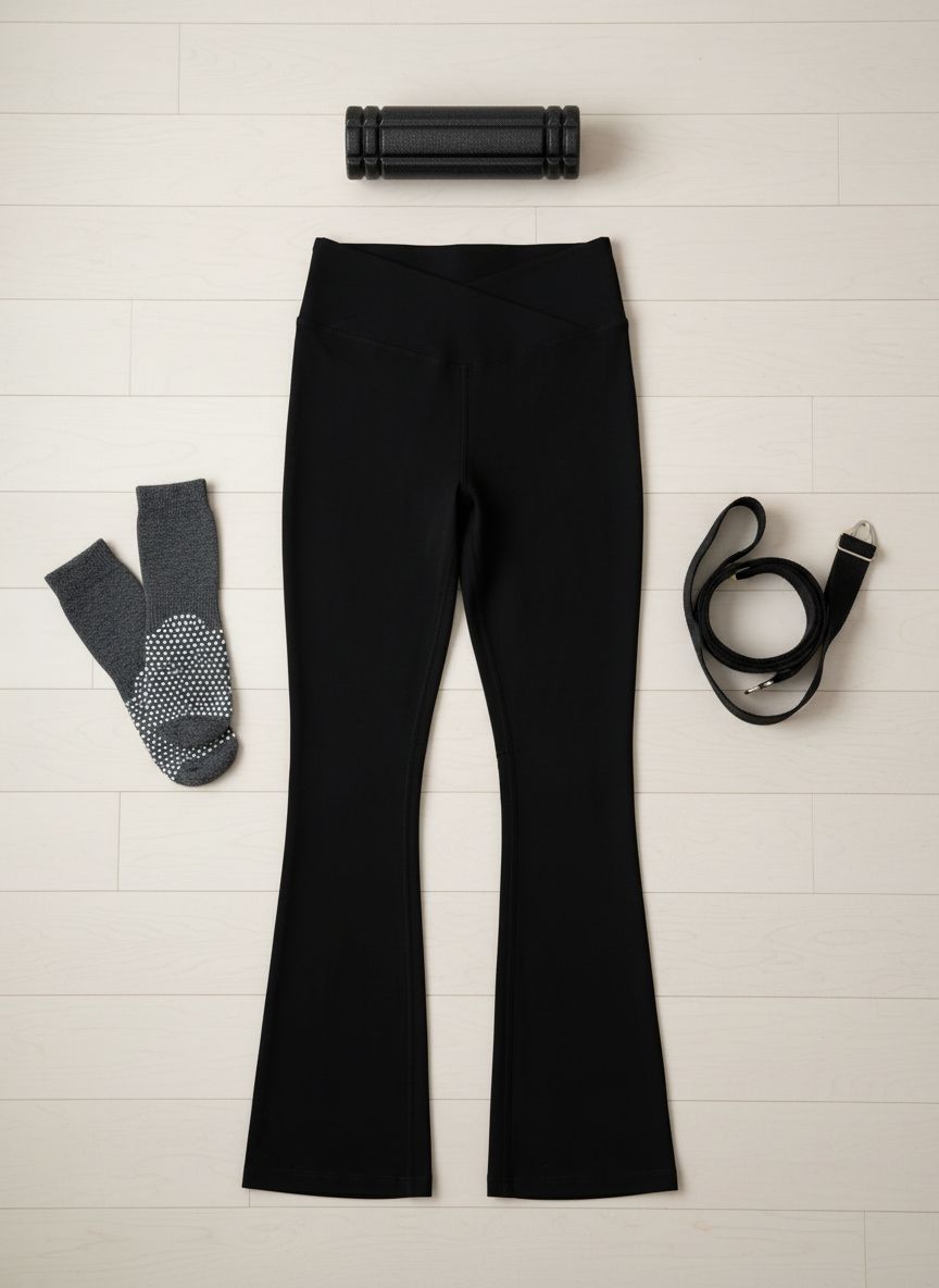 Sunzel black flare yoga leggings with four-way stretch fabric, fitted design for studio practice — view 6b