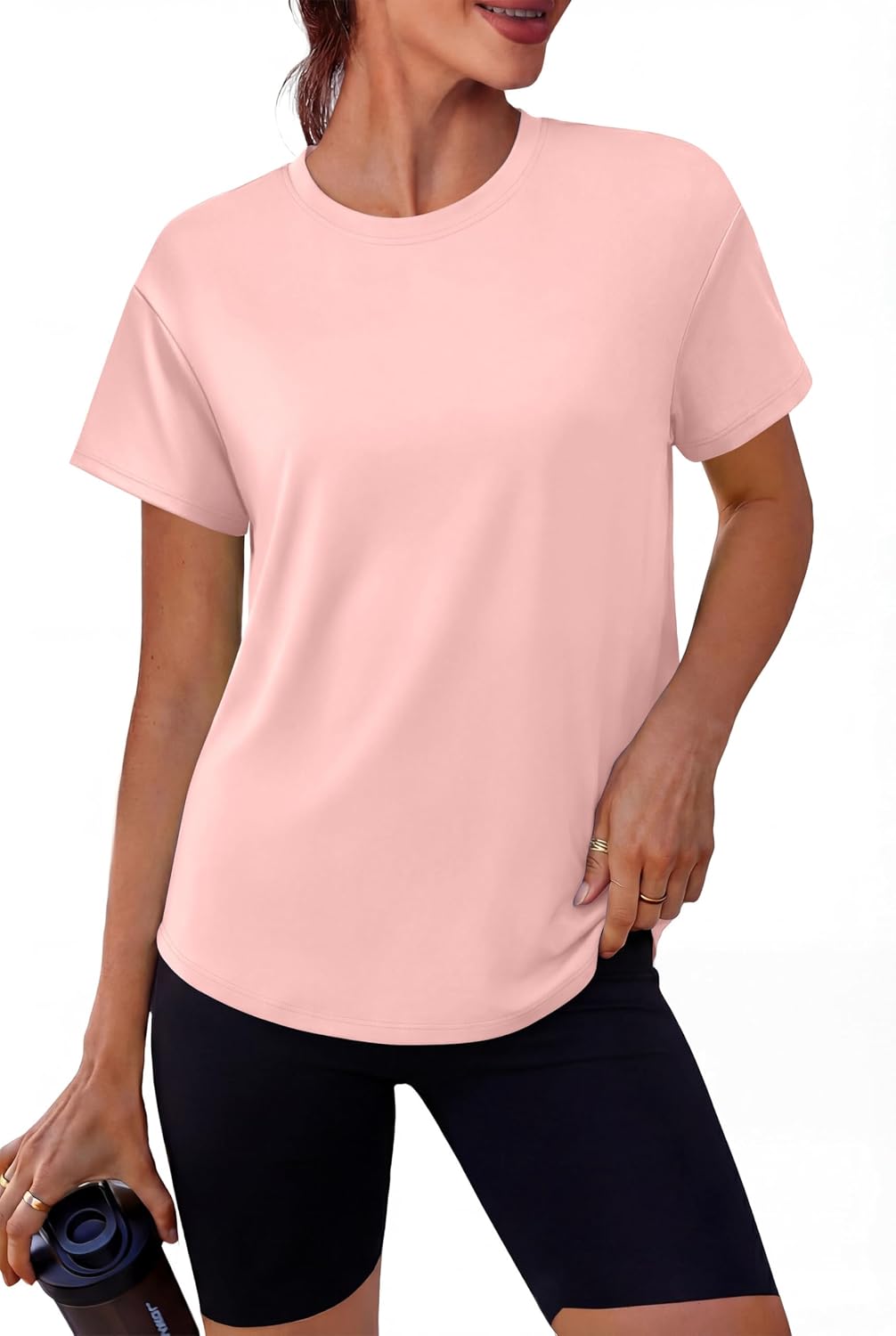 Women's {color} relaxed fit running top with moisture-wicking fabric, front view — front