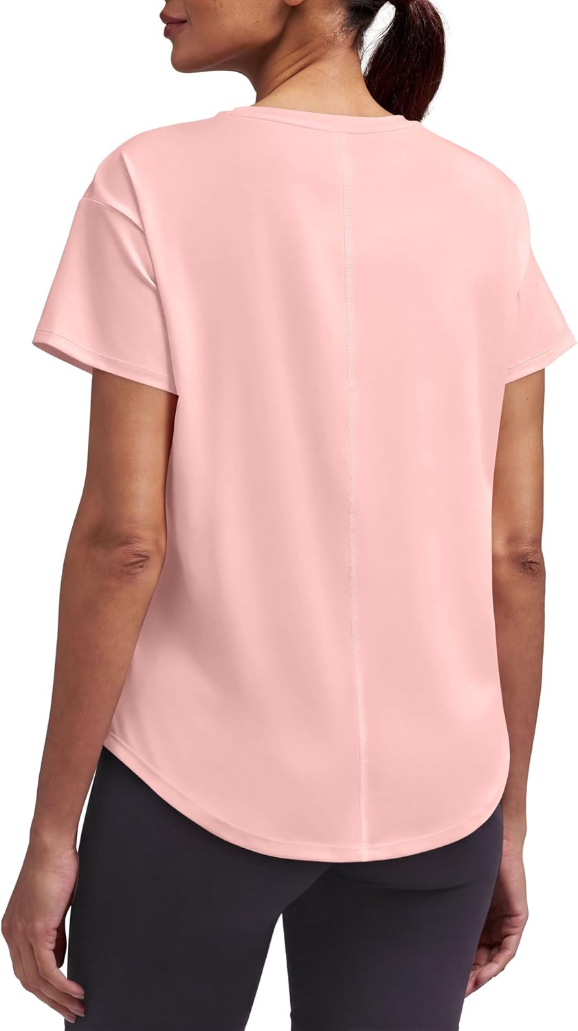 Women's {color} relaxed fit running top with moisture-wicking fabric, front view — side