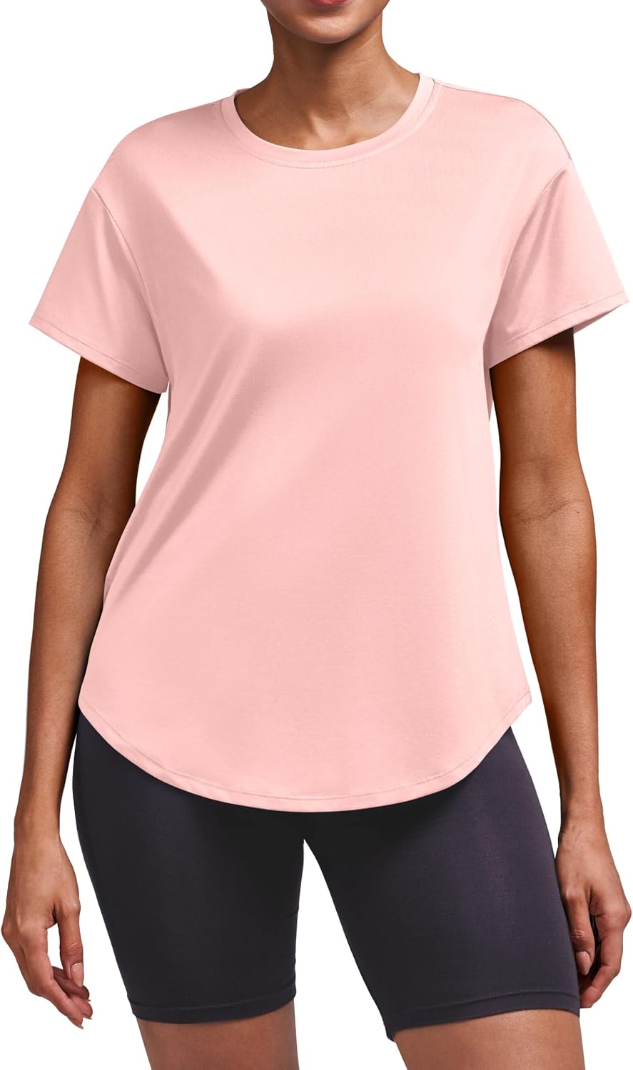 Women's {color} relaxed fit running top with moisture-wicking fabric, front view — detail