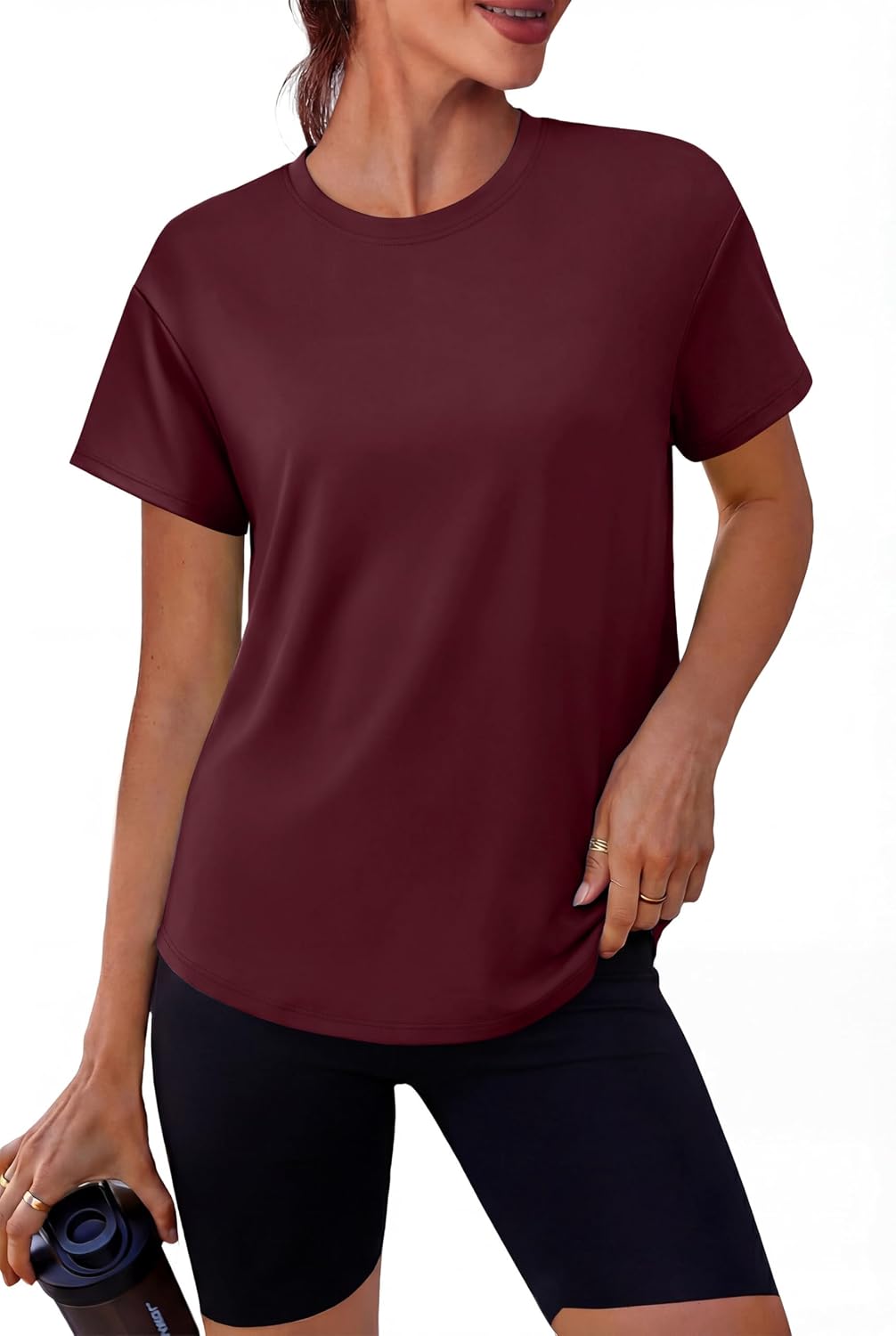 Women's {color} relaxed fit running top with moisture-wicking fabric, front view — view 3