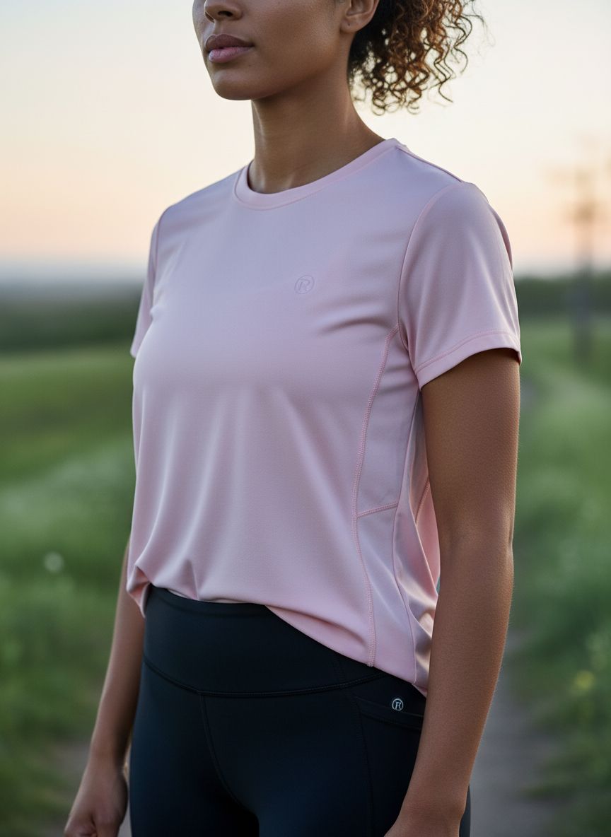 Women's {color} relaxed fit running top with moisture-wicking fabric, front view — view 2b