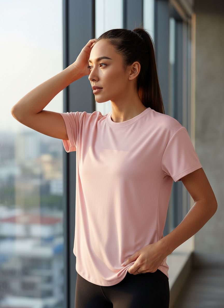 Women's {color} relaxed fit running top with moisture-wicking fabric, front view — view 6a