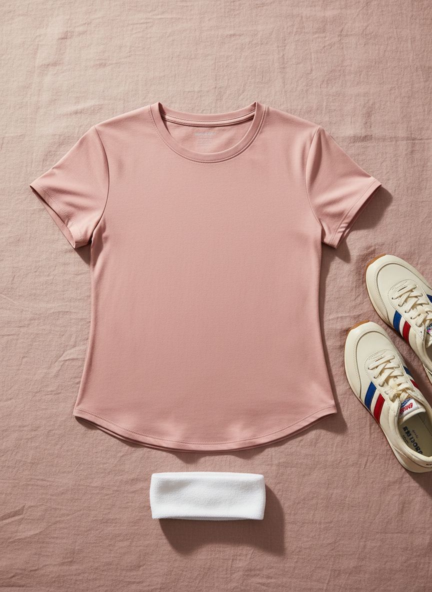 Women's {color} relaxed fit running top with moisture-wicking fabric, front view — view 6b